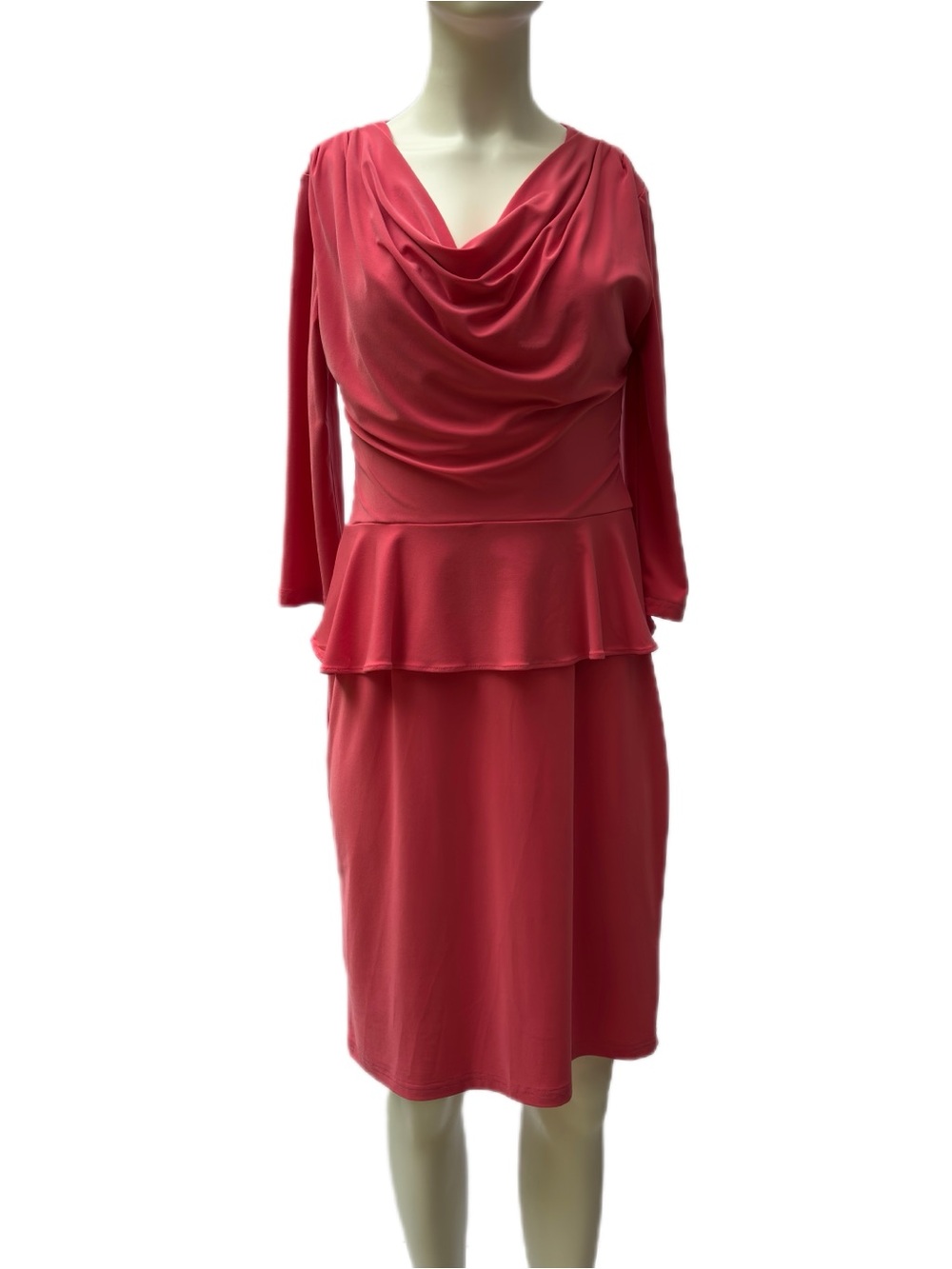 Lennie for Nina Leonard Women’s Large Peplum Long Sleeve Coral Dress